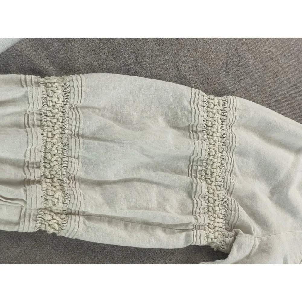 Madewell Linen Blend Crochet Pintuck Blouse Cream Boho Puff Sleeve Top Size S